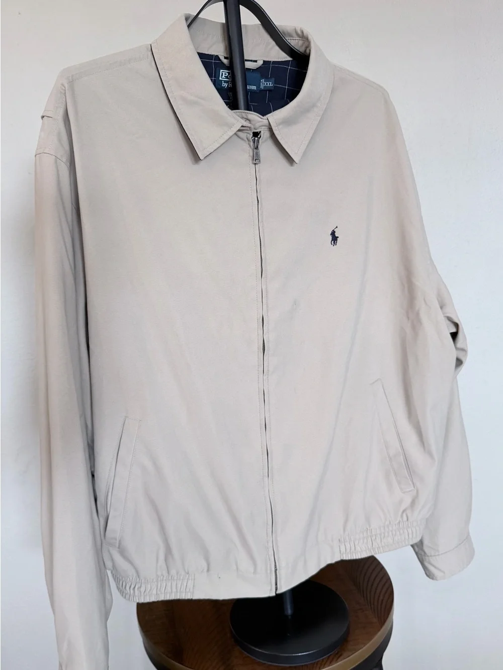 Polo by Ralph Lauren Beige Harrington Zip Jacket with Navy Logo